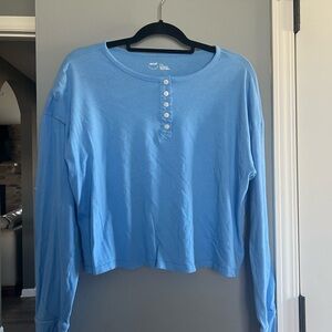 Aerie Blue Long Sleeve Henley Shirt